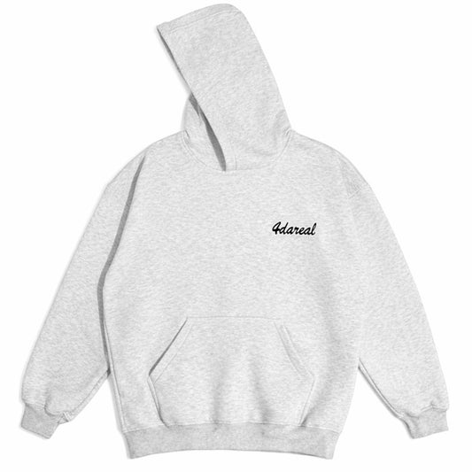 Embroidered '4DAREAL' Gray Oversized Hoodie